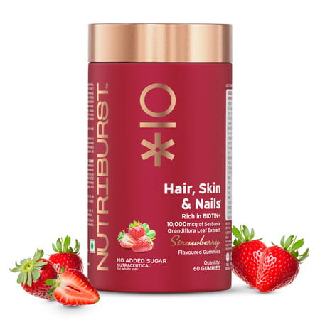 Nutriburst Biotin Gummies To Support Hair | Skin & Nail Growth (60 Gummies)(Strawberry Flavor)