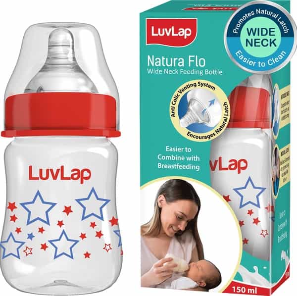 Luvlap Anti-Colic Wide Neck Natura Flo Baby Feeding Bottle 150Ml Stars Bpa Free