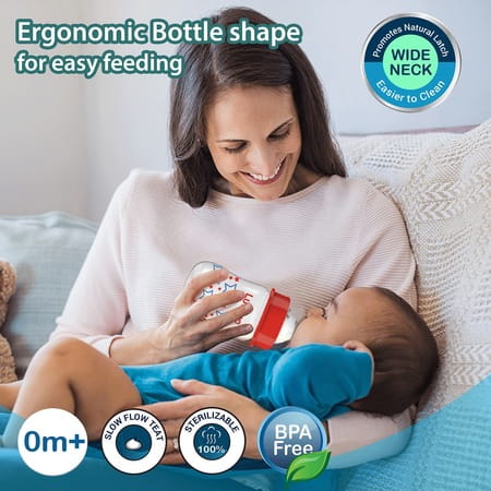 Luvlap Anti-Colic Wide Neck Natura Flo Baby Feeding Bottle 150ml Stars Bpa Free