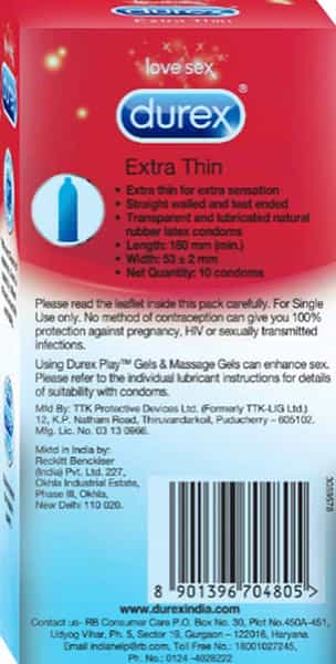 Durex Extra Thin Condoms For Men - 10 Count (Pack Of 2)