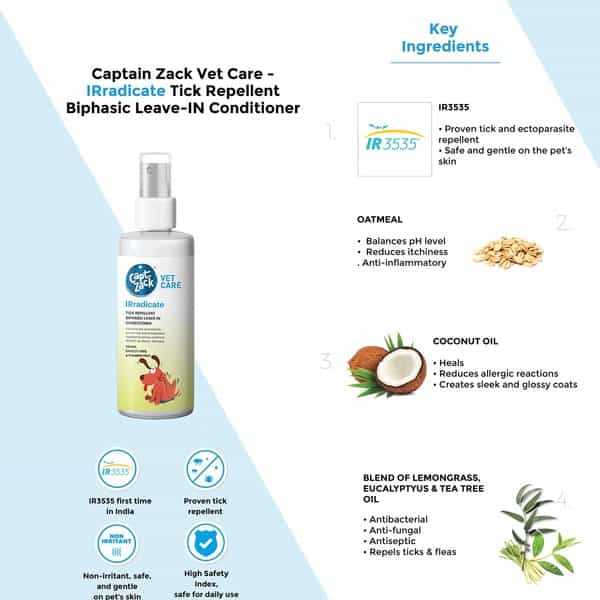 Captain Zack Vet Care - Irradicate Tick Repellent Biphasic Leave-In Conditioner For Dogs 200 Ml