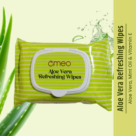 Omeo Aloe Vera Refreshing Wet Wipes For Face With Aloe Vera Extract | Mint Oil & Vitamin E - 25n
