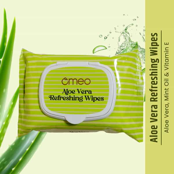 Omeo Aloe Vera Refreshing Wet Wipes For Face With Aloe Vera Extract | Mint Oil & Vitamin E - 25N