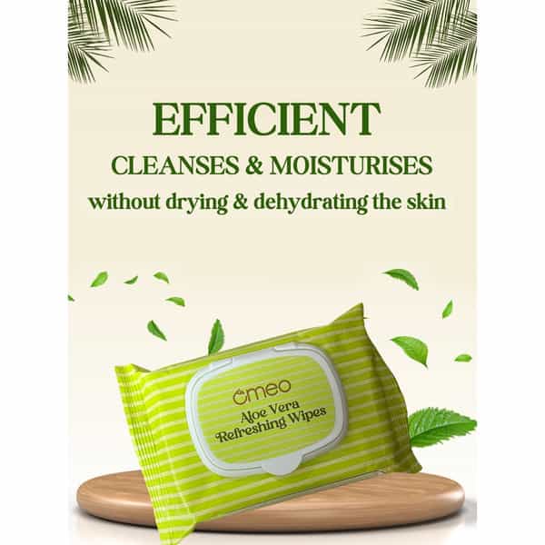 Omeo Aloe Vera Refreshing Wet Wipes For Face With Aloe Vera Extract | Mint Oil & Vitamin E - 25N