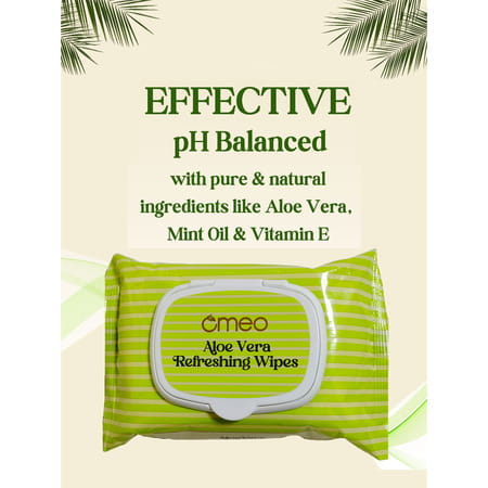 Omeo Aloe Vera Refreshing Wet Wipes For Face With Aloe Vera Extract | Mint Oil & Vitamin E - 25n