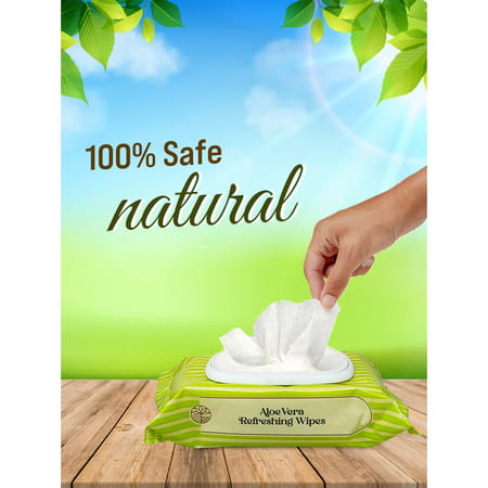 Omeo Aloe Vera Refreshing Wet Wipes For Face With Aloe Vera Extract | Mint Oil & Vitamin E - 25n