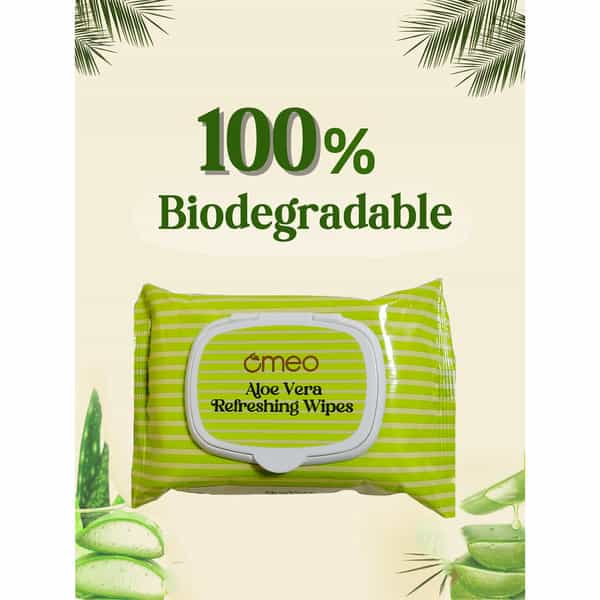 Omeo Aloe Vera Refreshing Wet Wipes For Face With Aloe Vera Extract | Mint Oil & Vitamin E - 25N