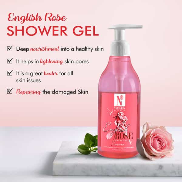 Nutriglow Natural's English Rose Shower Gel|Gentle Cleansing|Deep Moisturisation 300Ml