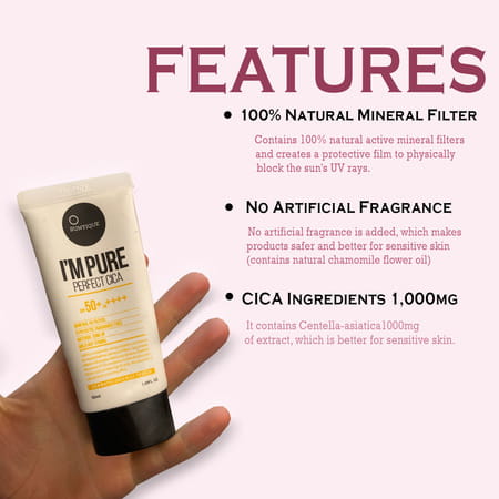 Suntique I'M Pure Perfect Cica - No White Cast - Spf 50 Protection From Uv Rays For Dry Skin - 50ml