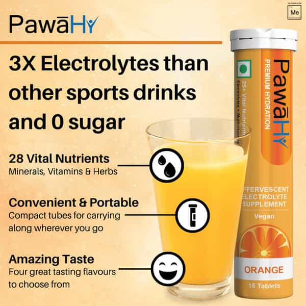 Pawahy Electrolyte Energy Hydration Ashwagandha& Herbs -Pack Of 2 (30 Tablets) -Orange