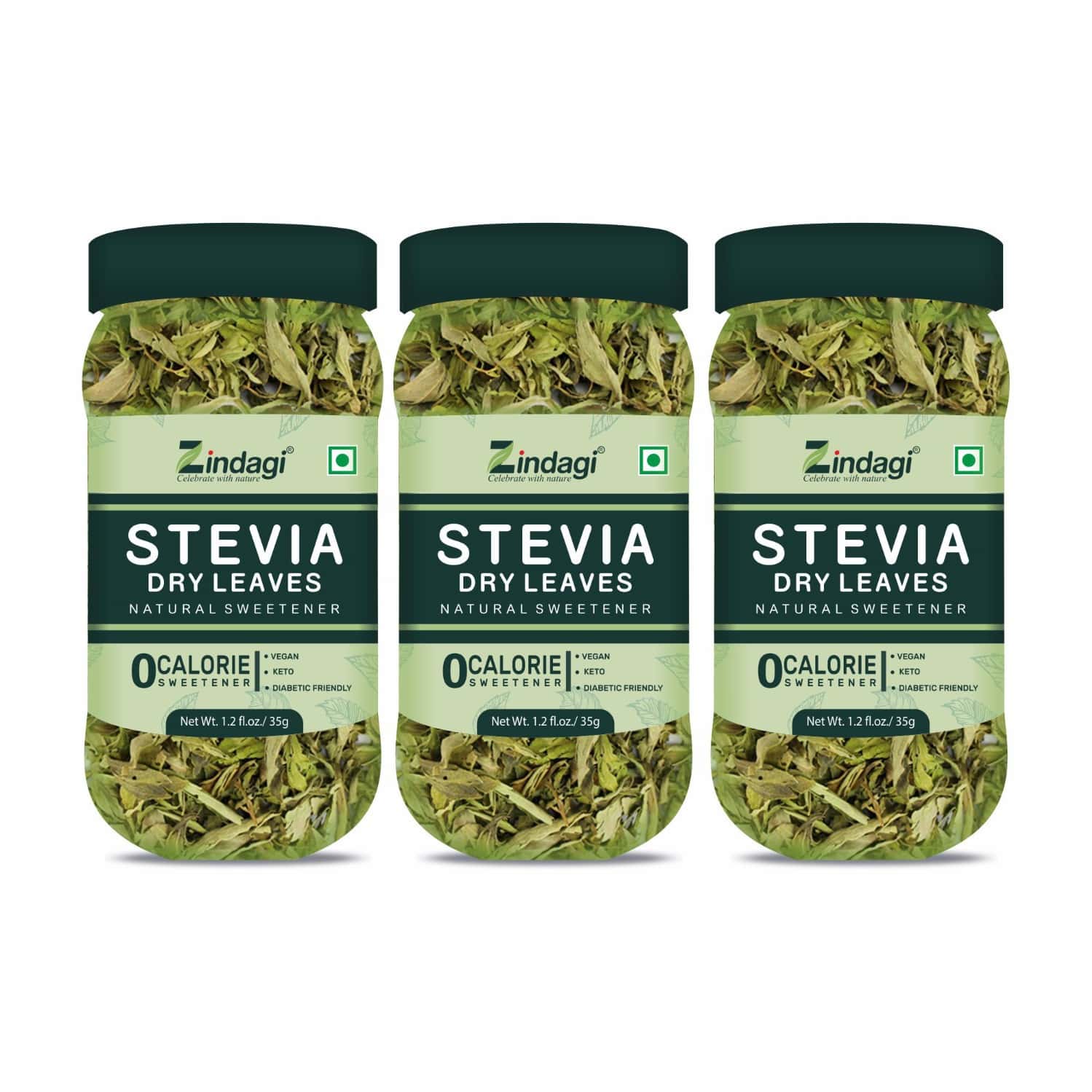 Zindagi Stevia Dry Leaves | Pure Stevia Sugar-free Leaves | Natural Sweetener | 35gm|pack Of 3