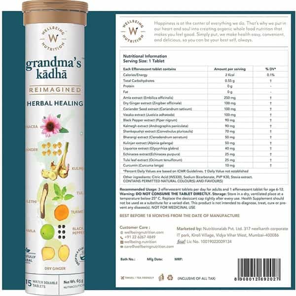 Wellbeing Nutrition Grandma's Kadha Immunity Cough Cold And Flu Symptom Support 15 Tab (Pack Of 2)