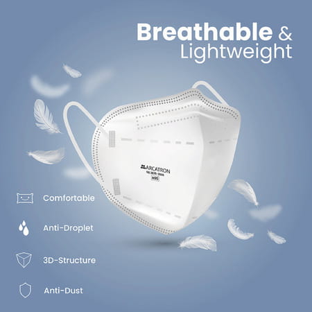 Arcatron N95 Face Mask 95% High Filtration|4 Layers Protection|Fog Proof|Adult Size|Pack Of 50
