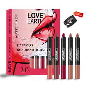Love Earth Lip Crayon Non-transfer Lipstick 2.o And Sharpener - Pack Of 5