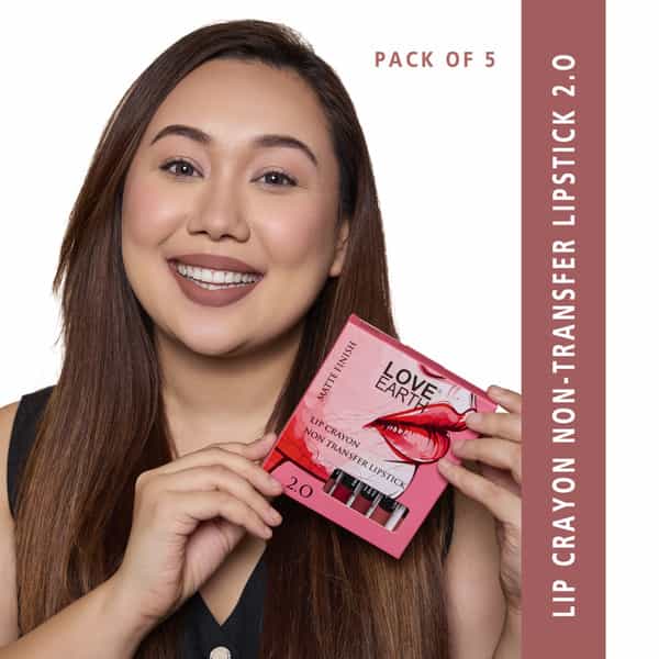 Love Earth Lip Crayon Non-Transfer Lipstick 2.O And Sharpener - Pack Of 5