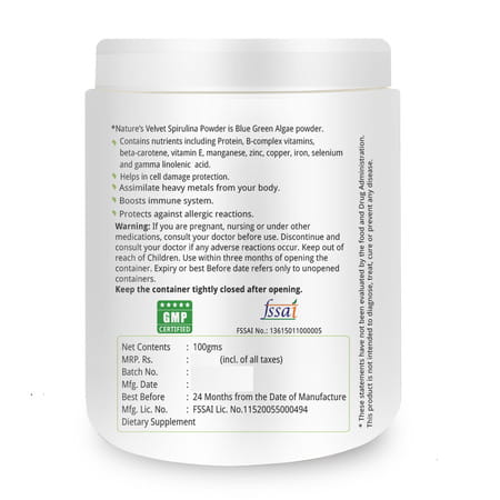 Natures Velvet Spirulina Powder 100gms