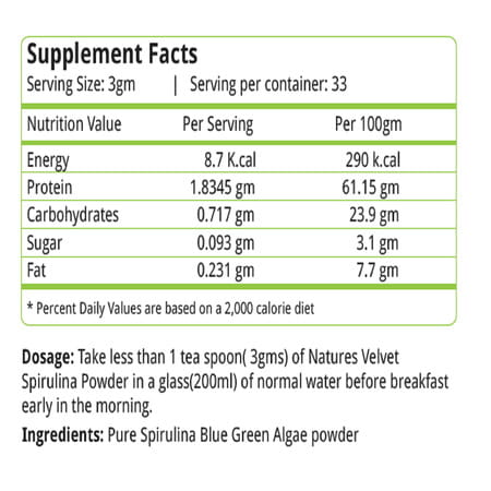 Natures Velvet Spirulina Powder 100gms