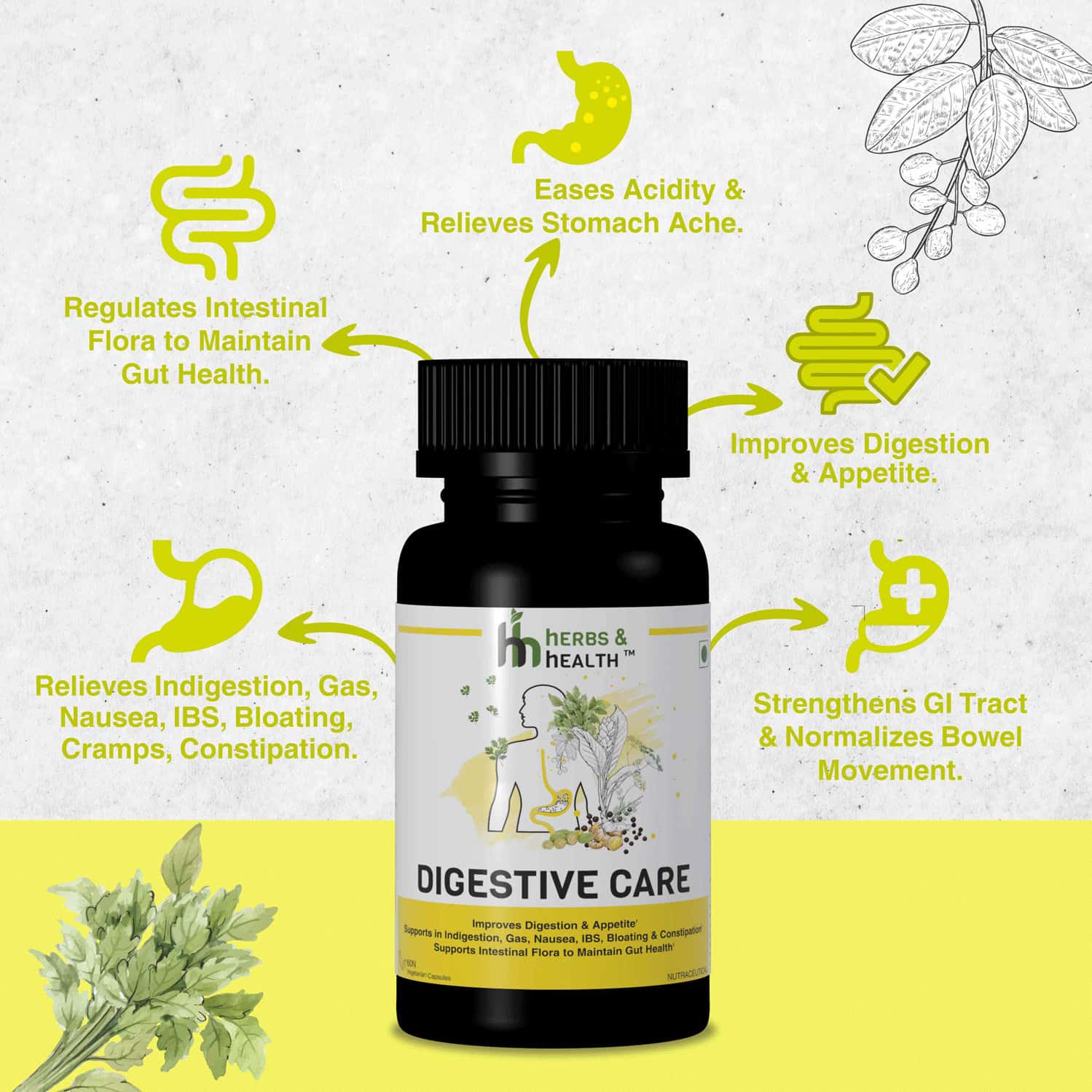 Buy HERBS & HEALTH DIGESTIVE CAREIMPROVES DIGESTION60 VEGETARIAN