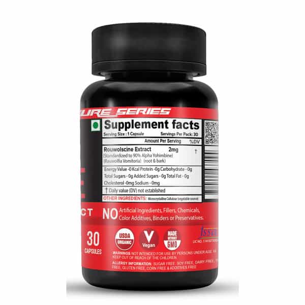 Nutrija Rauwolscine - Alpha Yohimbine 2Mg (Standardized To 90% Alpha Yohimbine) - 30 Capsules