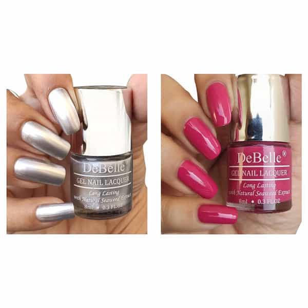 Debelle Gel Nail Polish Gift Set Of 2 Chrome Silver | Tulipo Sheen- 16 Ml (8 Ml Each)