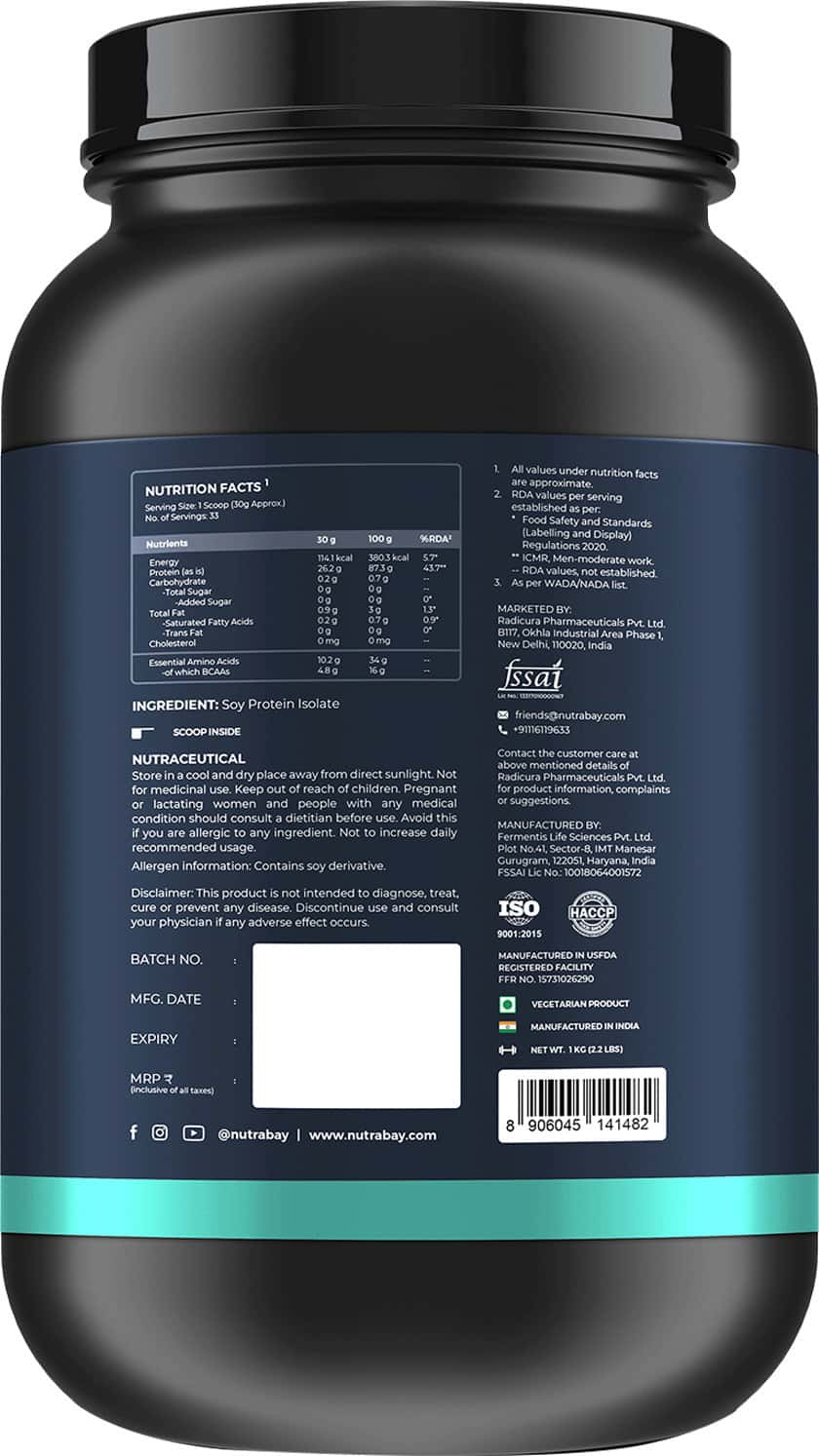 Buy NUTRABAY PURE 100% SOY PROTEIN ISOLATE, UNFLAVOURED - 1KG Online ...