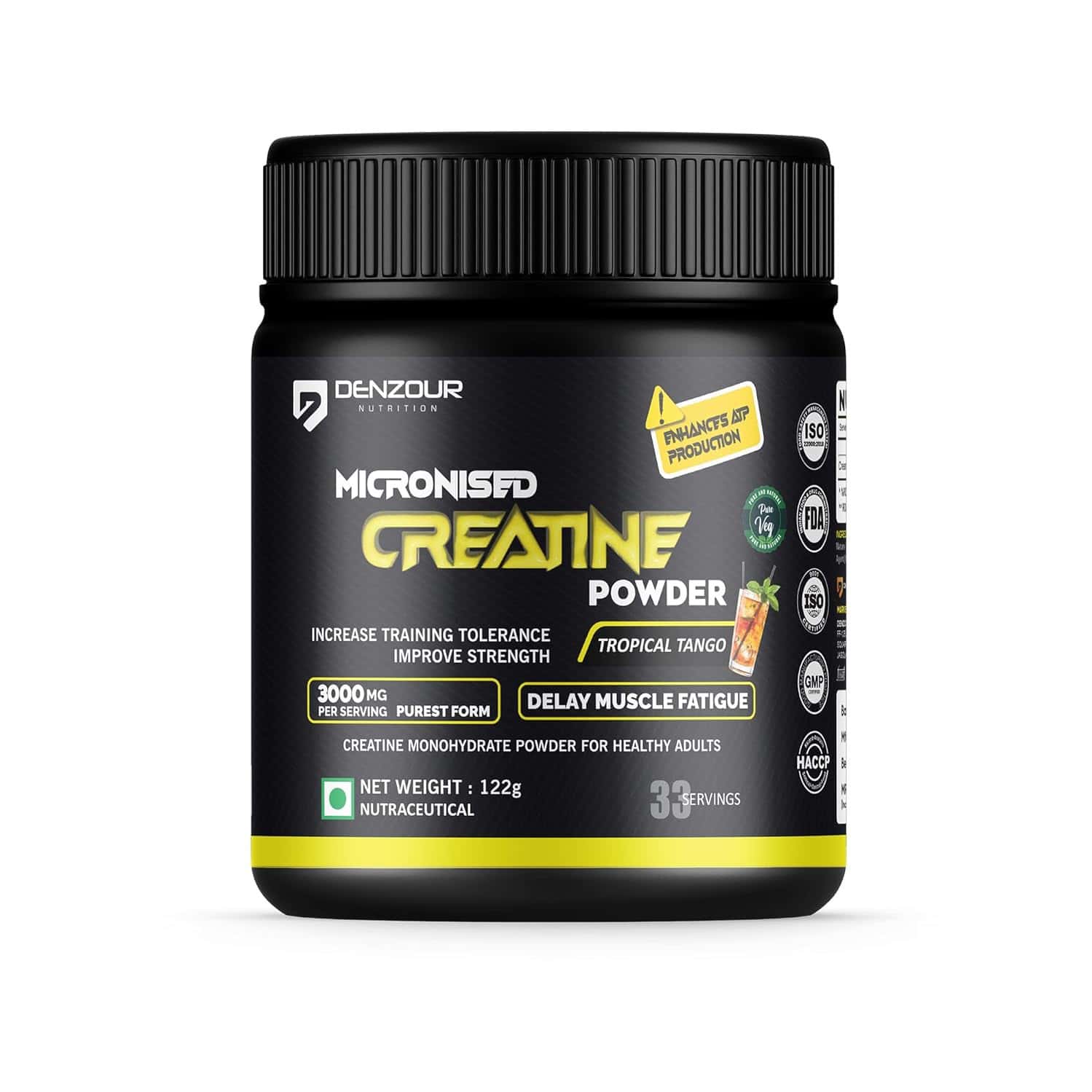 Denzour Nutrition Pure Micronised Creatine Monohydrate Powder | 3g Per Serve (122g | Tropical Tango)