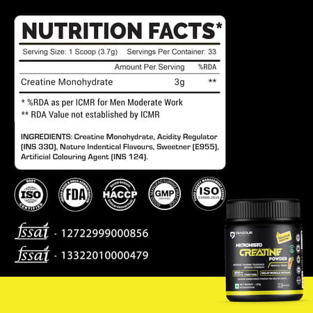 Denzour Nutrition Pure Micronised Creatine Monohydrate Powder | 3G Per Serve (122G | Tropical Tango)