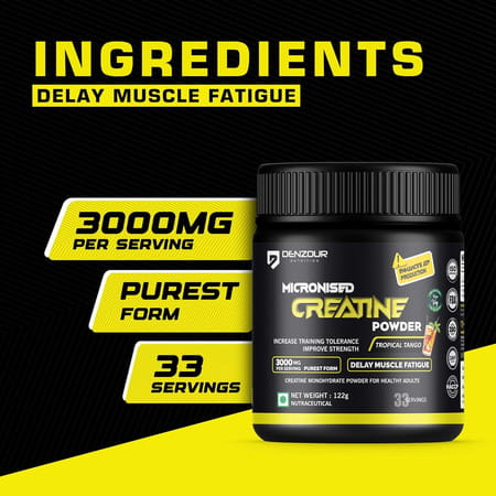 Denzour Nutrition Pure Micronised Creatine Monohydrate Powder | 3G Per Serve (122G | Tropical Tango)