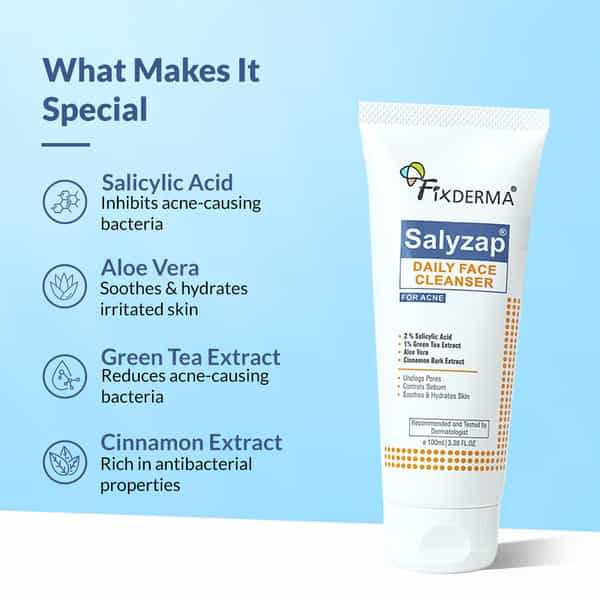 Fixderma 2% Salicylic Acid Face Wash For Oily Skin Acne Clearing Face Wash For Men & Women - 100Ml