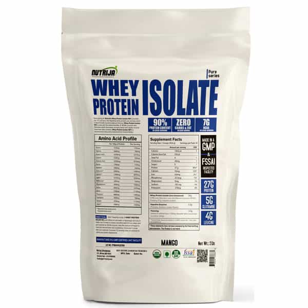 Nutrija Whey Protein Isolate 90% Fast Digesting Protein | With Zero Carb & Zero Fat -2Lbs (Mango)