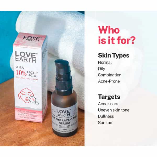 Love Earth Aha 10% Lactic Acid Serum With Organic Carrot Root & Hyaluronic Acid For Dark Spots 30Ml