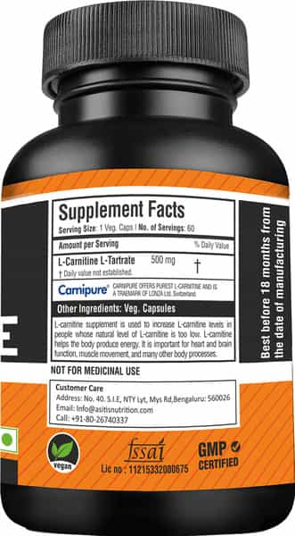 As-It-Is Nutrition L-Carnitine 500Mg 60 Capsules | Boosts Energy And Performance