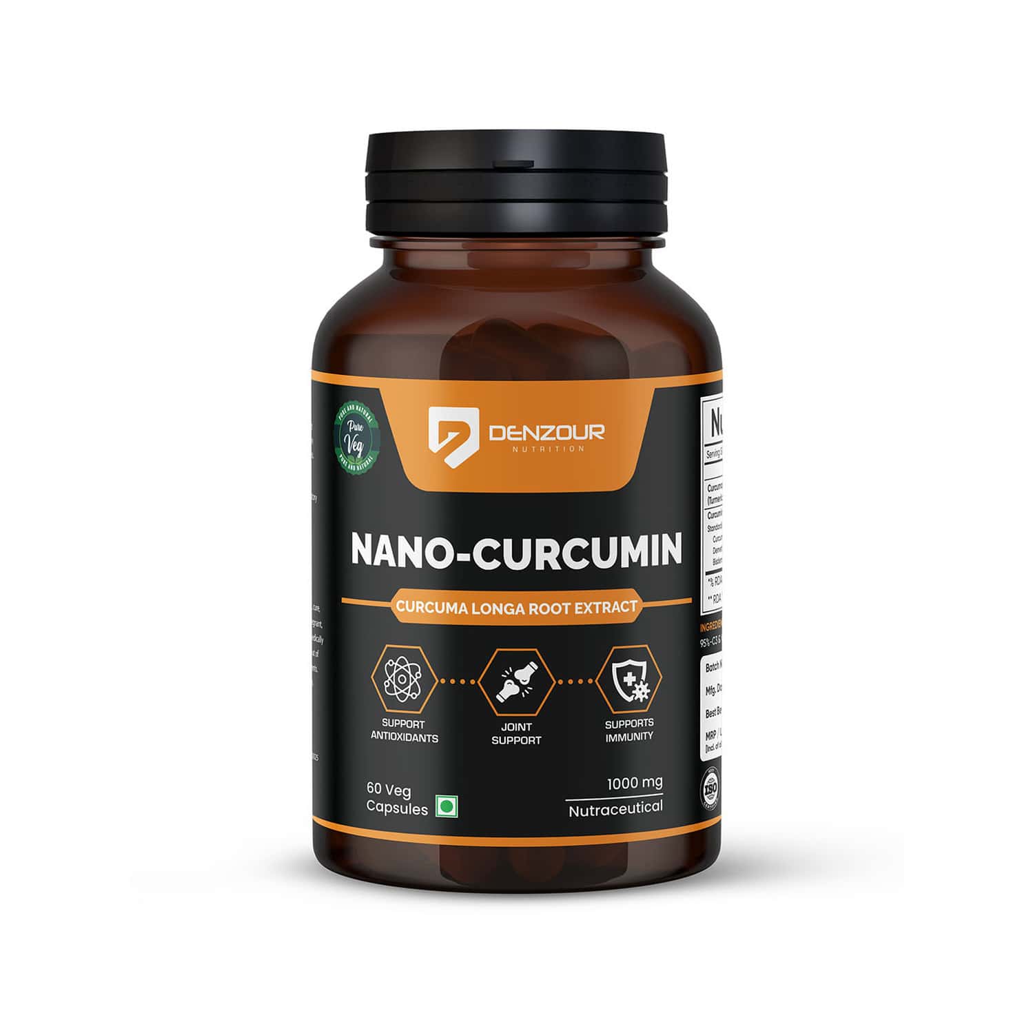 Denzour Nutrition Nano Curcumin 1000mg With Curcuma Longa Extract | 60 Veg Capsules