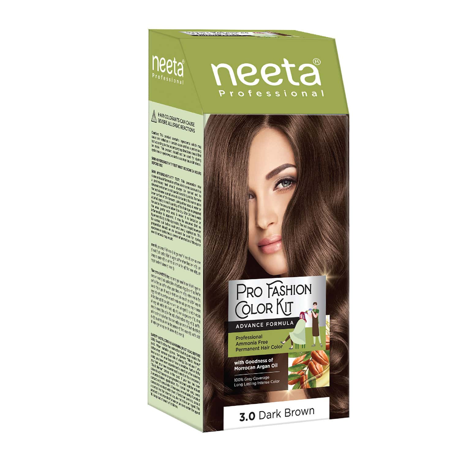Neeta Professional Pro Fashion Color Kit 3.0 Dark Brown 100g | Permanent Creme Hair Color | Unisex