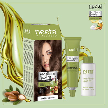 Neeta Professional Pro Fashion Color Kit 3.0 Dark Brown 100g | Permanent Creme Hair Color | Unisex