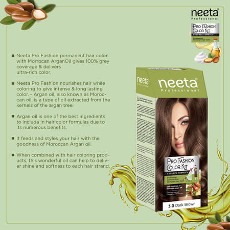 Neeta Professional Pro Fashion Color Kit 3.0 Dark Brown 100g | Permanent Creme Hair Color | Unisex