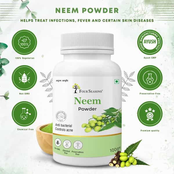 Four Seasons Neem Leaf Powder 100G | Skin & Hair Pack | Boost Immunity & Blood Purify (Pack Of 3)