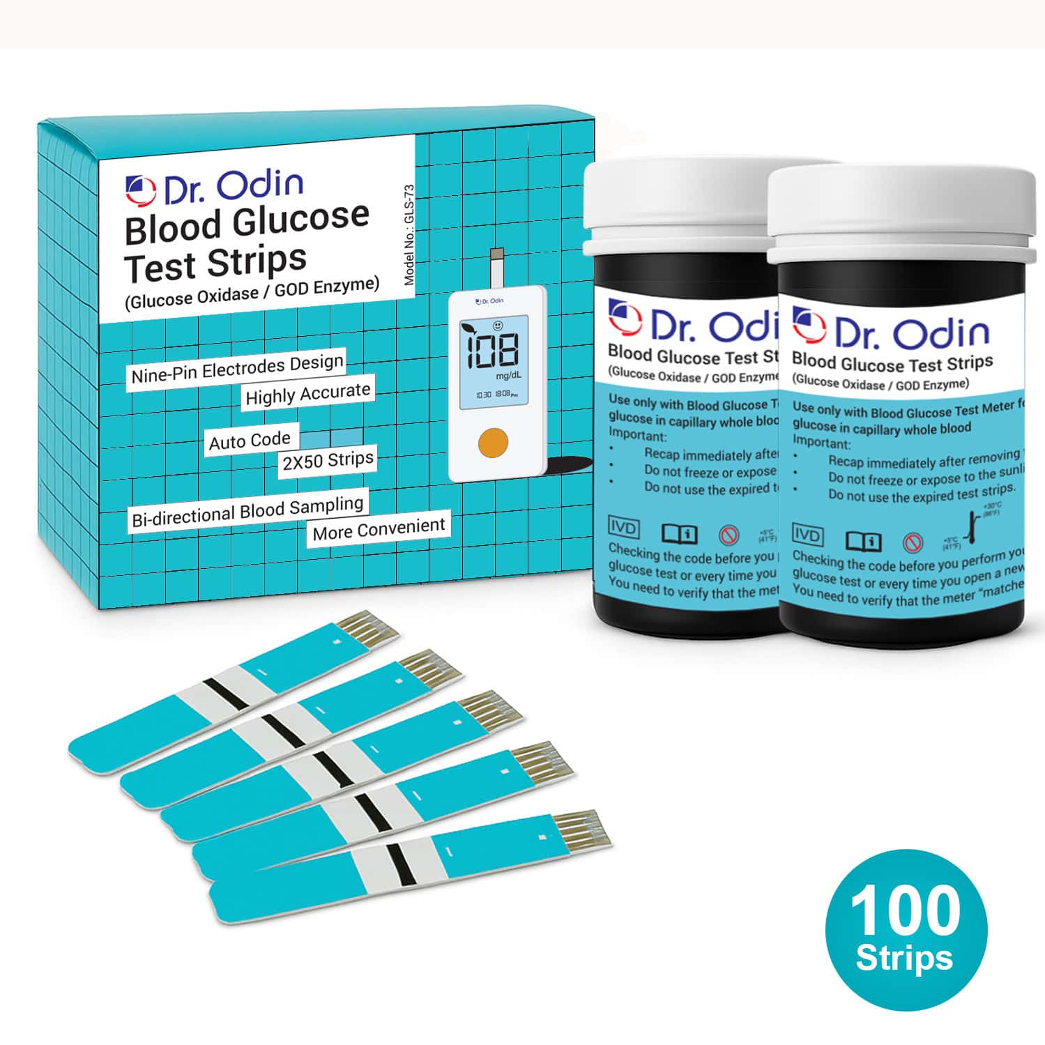 Dr. Odin Gls-73 God Blood Glucose Test Strips With God Monitoring System (100 Test Strips)