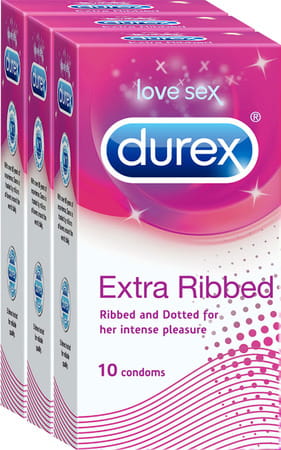 Durex Condoms Extra Ribbed- 10s Pack Of 3