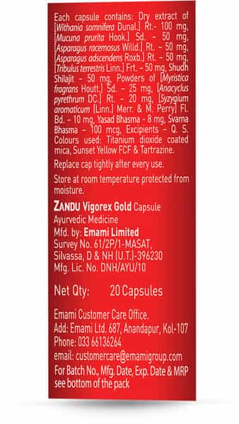 Zandu Vigorex Gold Vigor Improvement Capsules Bottle Of 20