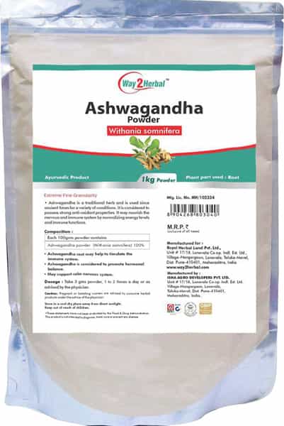 Way2herbal Ashwagandha Powder 1Kg Pure Natural Withania Somnifera Supports Stress Free