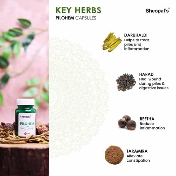 Sheopal's Ayurvedic Piles Care Combo With Pilohem Capsules & Oil | 60 Capsules + 30Ml Oil X 3