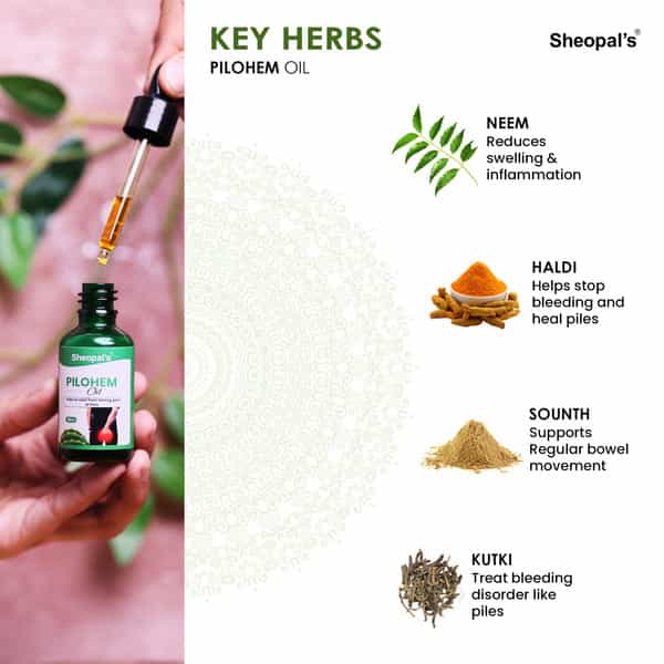 Sheopal's Ayurvedic Piles Care Combo With Pilohem Capsules & Oil | 60 Capsules + 30Ml Oil X 3