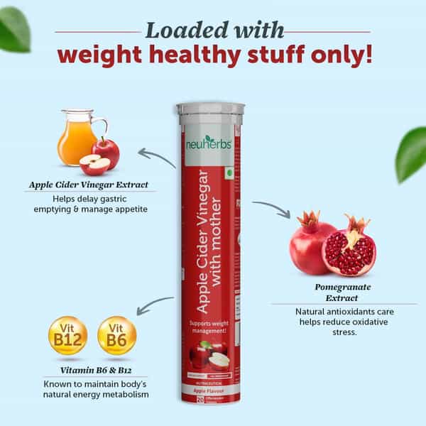 Neuherbs Apple Cider Vinegar Effervescent Tablet | Mother,Vit B6 & B12 For Weight Loss - 20 Tablets