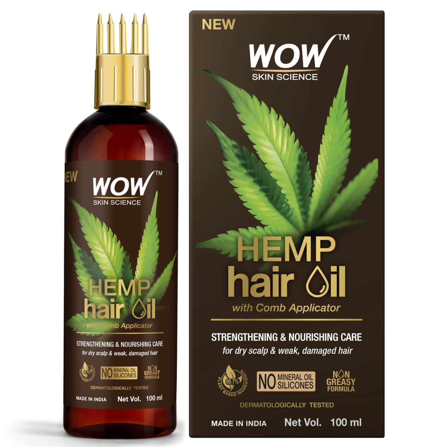 Wow Skin Science Hemp Hair Oil For Dry | Damaged And Chemically Treated Hair + Comb Applicator|100ml