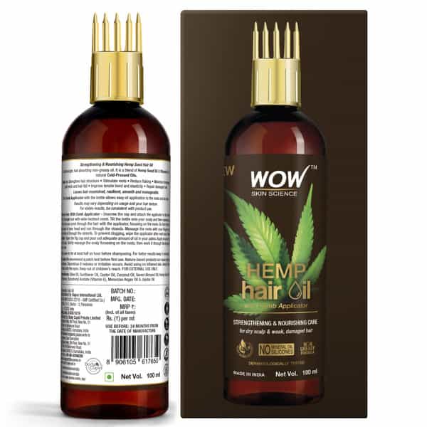 Wow Skin Science Hemp Hair Oil For Dry | Damaged And Chemically Treated Hair + Comb Applicator|100Ml