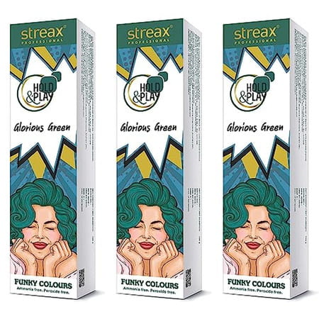 Streax Professional Hold & Play Funky Colours - Glorious Green 100g X Pack Of 3