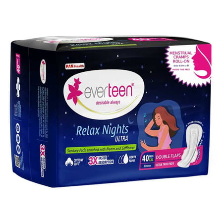 Everteen Xxl Relax Nights Ultra Thin Pads & Menstrual Cramps Roll-On (40 Pads | 320mm) - 1 Pack