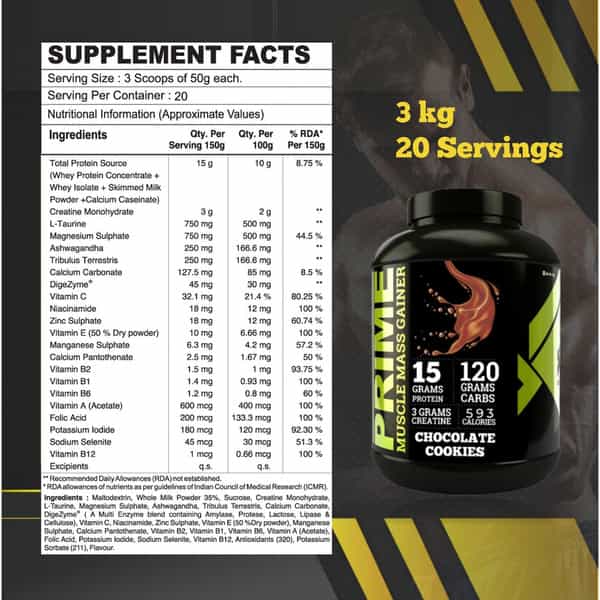 Bigflex Prime Mass Gainer (Chocolate Cookies) (3 Kg)