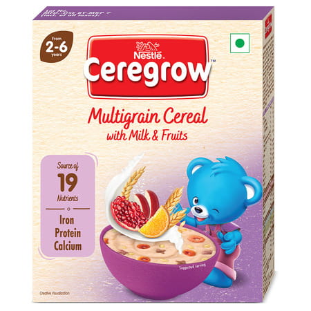 Nestle Ceregrow Multigrain Milk & Fruits Cereal | Source Of 19 Nutrients | 2-6 Years | Box | 300gm